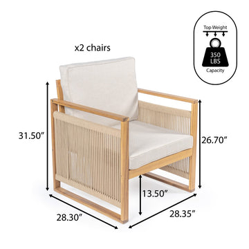 Gable Mid-Century Modern Roped Acacia Wood Outdoor Patio Chair with Cushions - JONATHAN Y